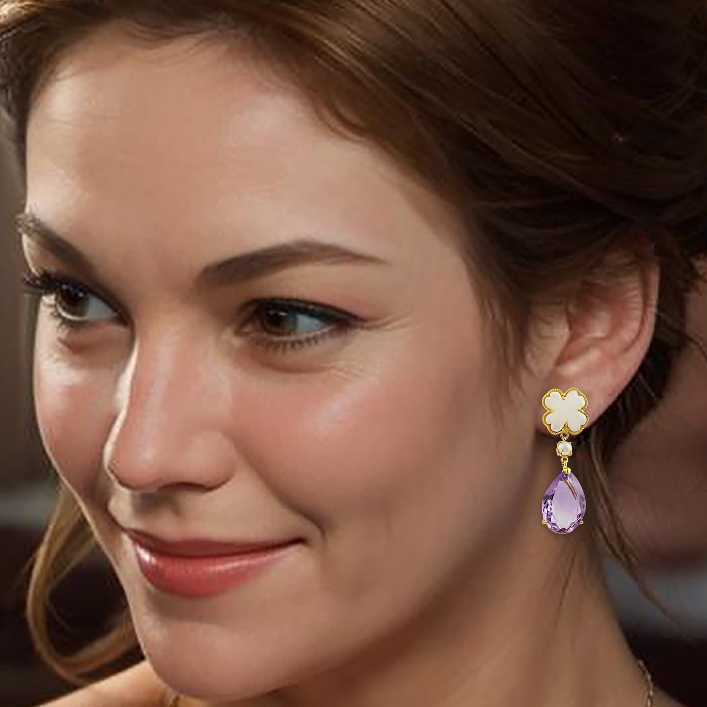 Örhängen med Ametist och Pärlor