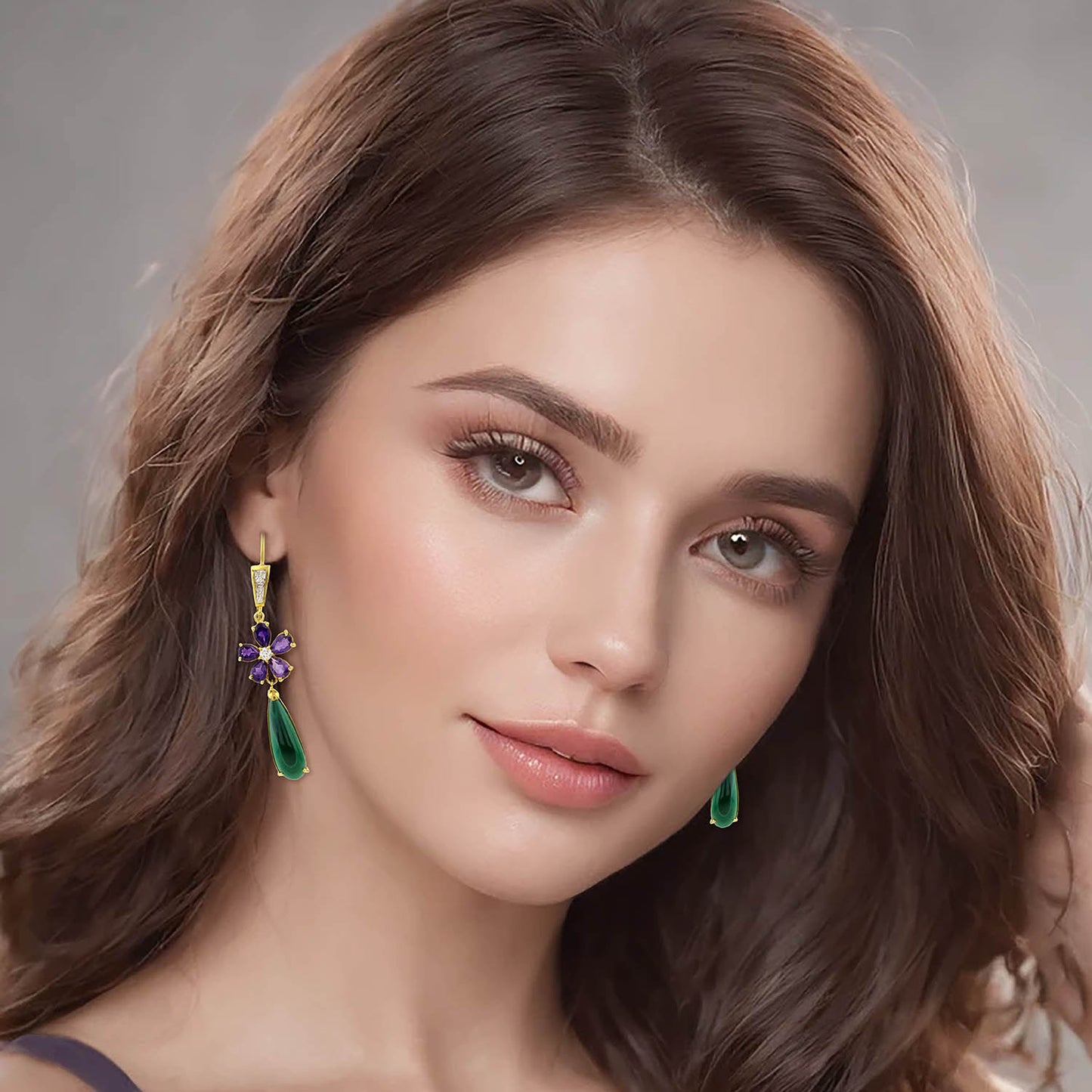 Örhängen med Malakit och Ametist