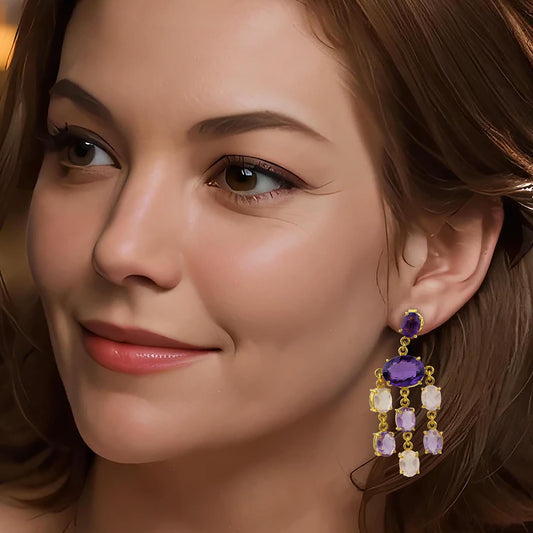 Örhängen med Ametist och Rosenkvarts