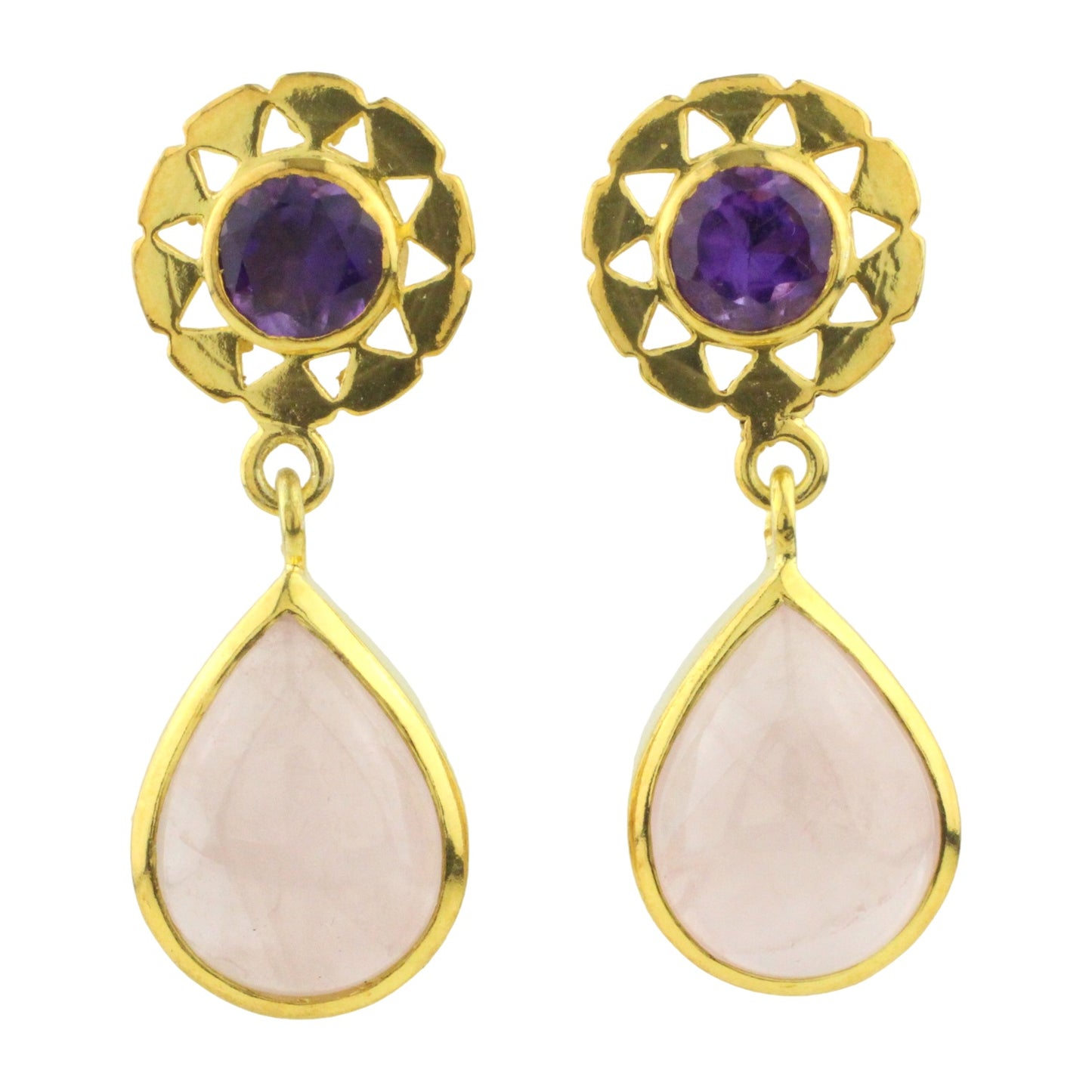 Örhängen med Rosenkvarts och Ametist