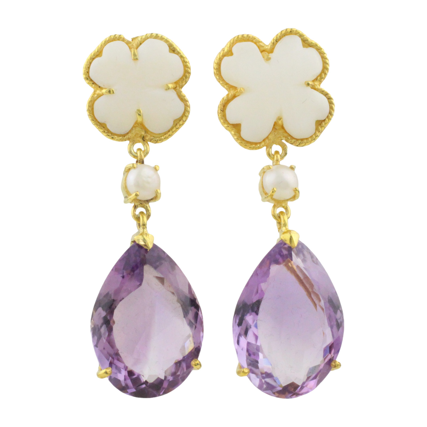 Örhängen med Ametist och Pärlor