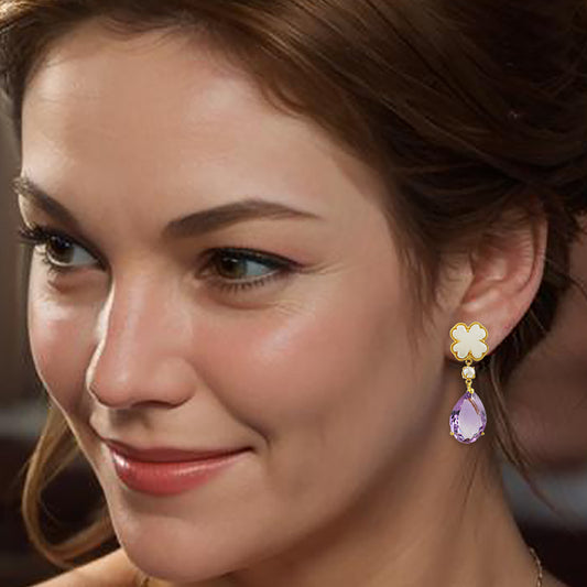 Örhängen med Ametist och Pärlor