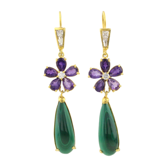 Örhängen med Malakit och Ametist